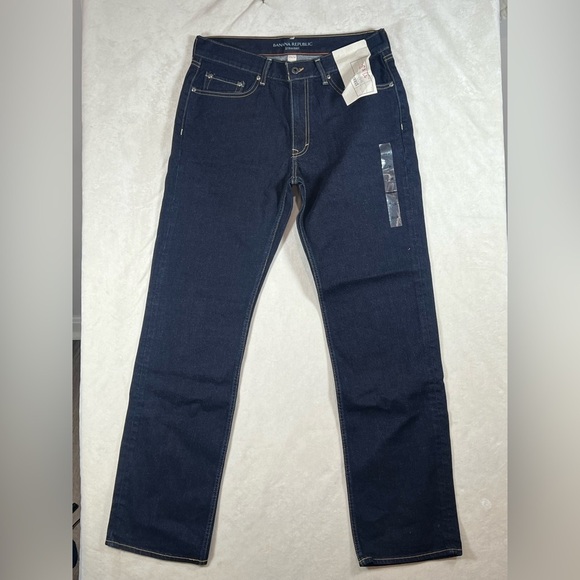 NWT Banana Republic 33W 34L Men's Navy Straight Fit Dark Wash Jeans - Picture 2 of 11